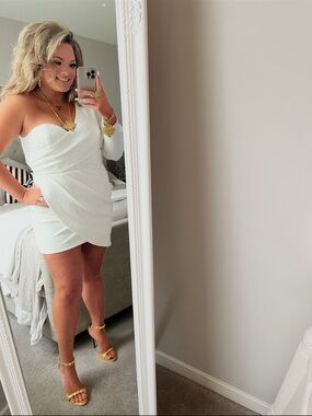 Lavish Alice One-Shoulder White Draped Mini Dress